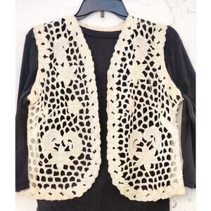 VTG 80s Vest Sheer Crochet Floral Cutwork Bali Open Sexy Boho Embroidery Floral